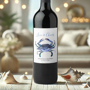 Beach Wedding Wine Labels Blue Crab