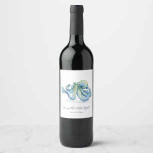 Beach Wedding Wine Labels Blue Octopus