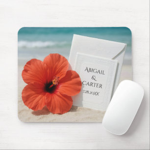 Beach Wedding With Hibiscus Flower Mouse Mat