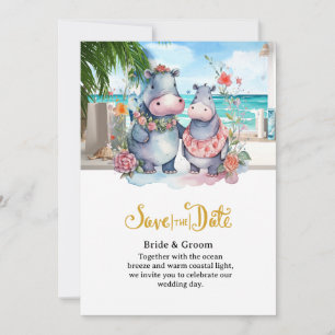 Beach Wedding with Hippo Couple Invitation