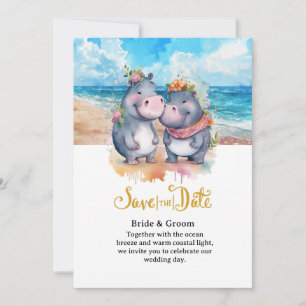 Beach Wedding with Hippo Couple Invitation