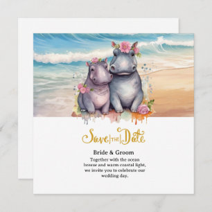  Beach Wedding with Hippo Couple  Save The Date