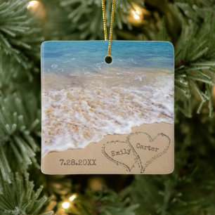 Beach Wedding With Names And Date Ceramic Ornament