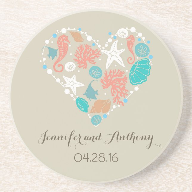 beach wedding with seashells coaster (Front)
