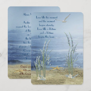 beach wedding with starfish and seagull invitation