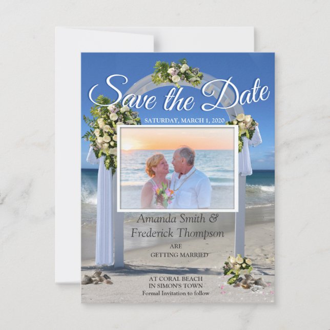 Beach Wedding  with white floribunda roses Invitation (Front)