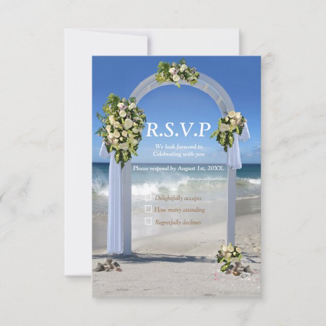 Beach Wedding with White Roses RSVP Card (Front)