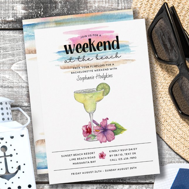 Beach Weekend Margarita and Hibiscus Bachelorette Invitation (Creator Uploaded)