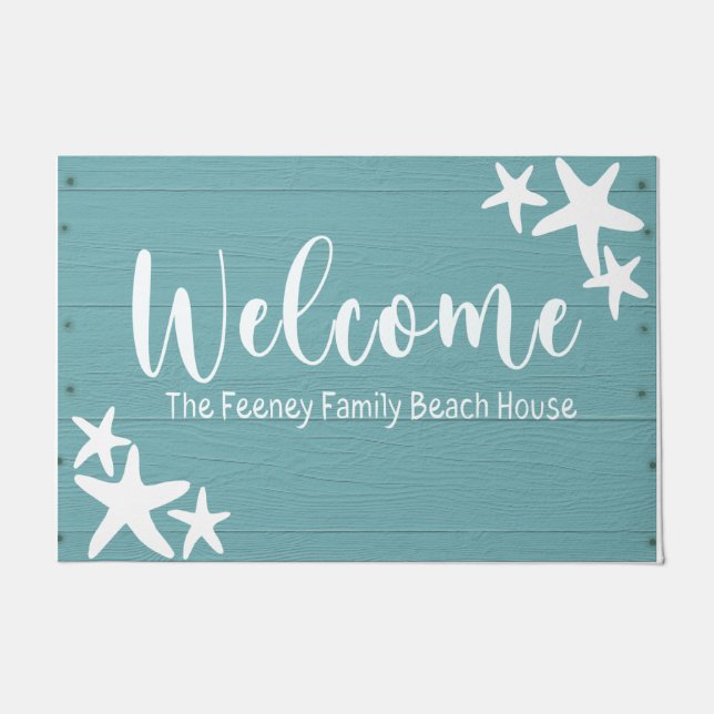 Beach Welcome Door Mat, Ocean Themed Front Doormat (Front)