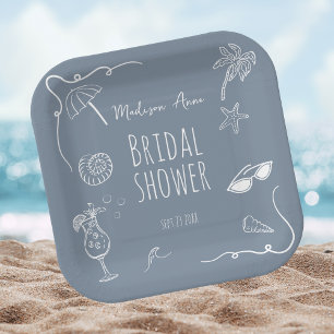 Beach Whimsical Doodle Illustrations Bridal Shower Paper Plate