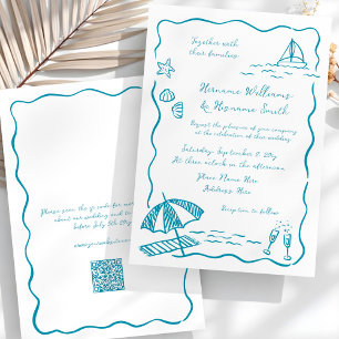 Beach Whimsical Sketch Hand Drawn QR RSVP Wedding Invitation