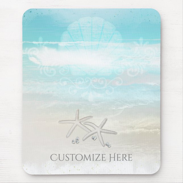 Beach White Starfish Elegant Summer Chic Tropical Mouse Mat (Front)