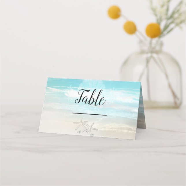 Beach White Starfish Elegant Summer Table Number Place Card (Front)