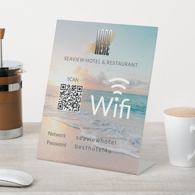 Beach Wifi  QR Code Logo  Network Password Pedestal Sign (In SItu)