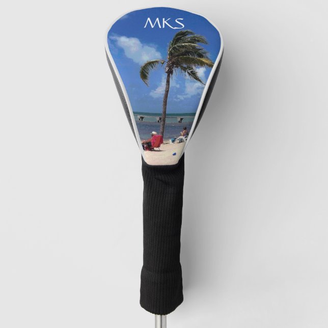 Beach with Coconut Palm monogram Golf Head Cover (Front)