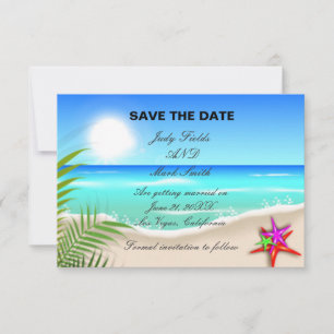 Beach With Colourful Starfish Save The Date Card