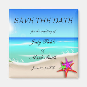 Beach With Colourful Starfish Save The Date Magnet