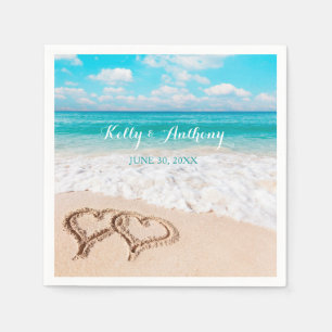 Beach with Hearts on the Sand Napkin