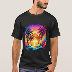 Beach With Palm Trees And Surfboards, Pop Art Styl T-Shirt