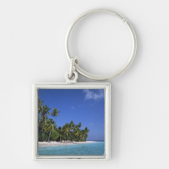Beach with palm trees, Maldives Key Ring (Front)