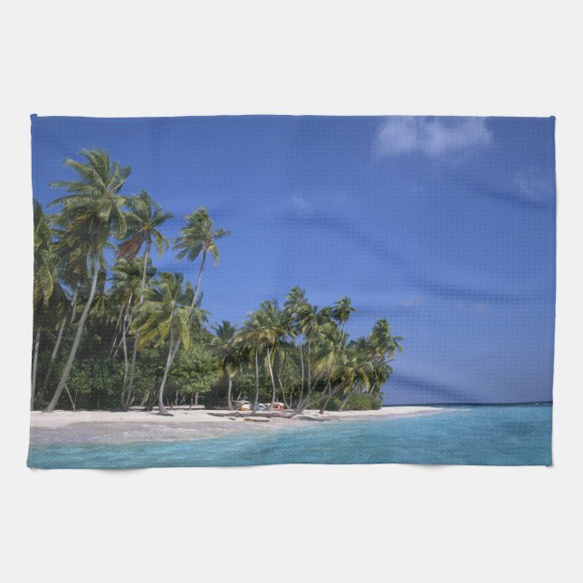 Beach with palm trees, Maldives Tea Towel (Horizontal)