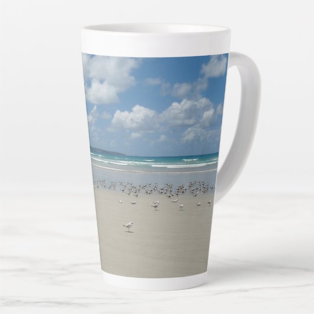 Beach with Seagulls Latte Mug (Right Angle)