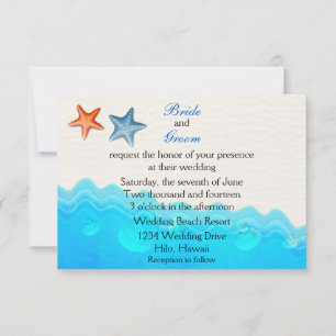 Beach With Starfish Wedding Invitation