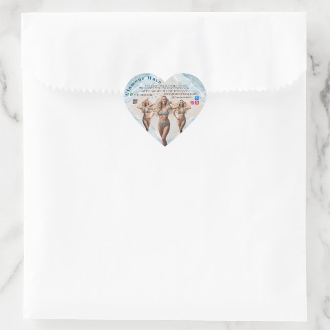 Beach Women in Swimwear Branding Boutique Summer  Heart Sticker (Bag)