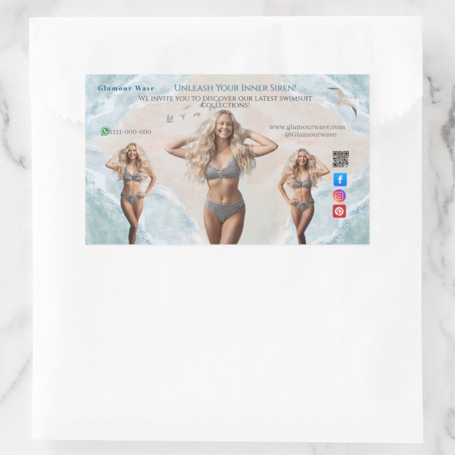 Beach Women in Swimwear Branding Boutique Summer  Rectangular Sticker (Bag)