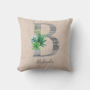 Beach Wood Letter  B & Succulents Personalised Cushion