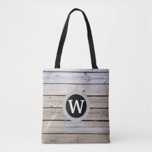 Beach Wood Planks Monogrammed Tote Bag