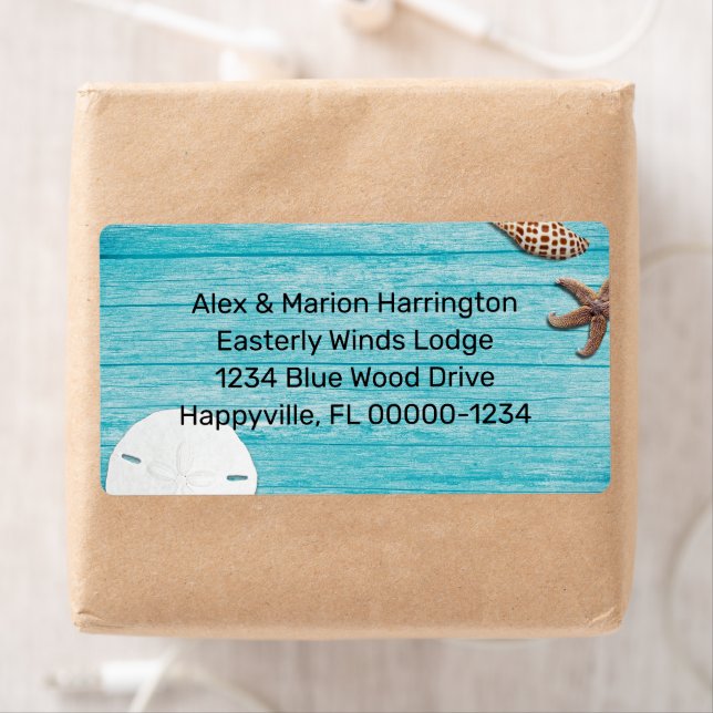 Beach Wood Sand Dollar Seashells Shipping Labels (Insitu)