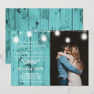 Beach Wood String Lights Photo Wedding Invitation