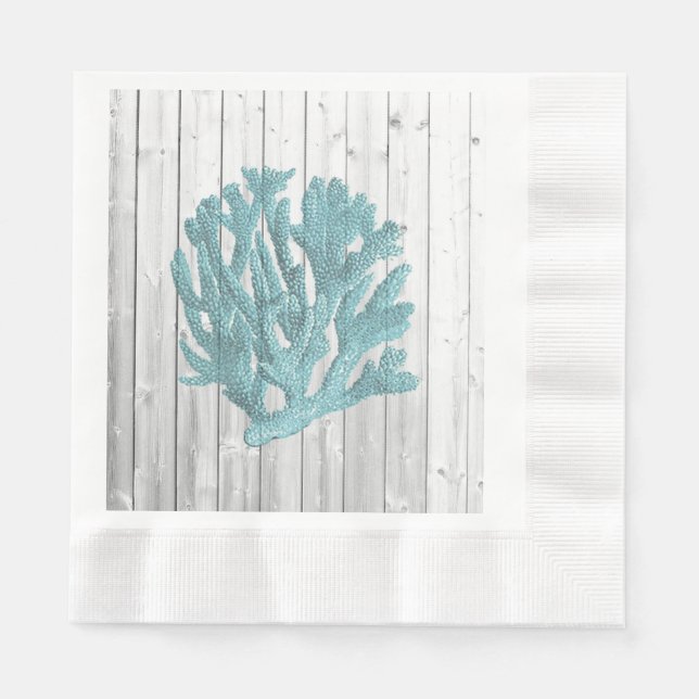 Beach Wood Teal Coral Paper Napkins (Front)