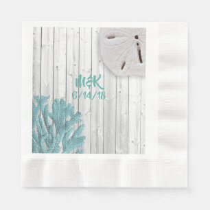 Beach Wood Teal Coral Paper Napkins