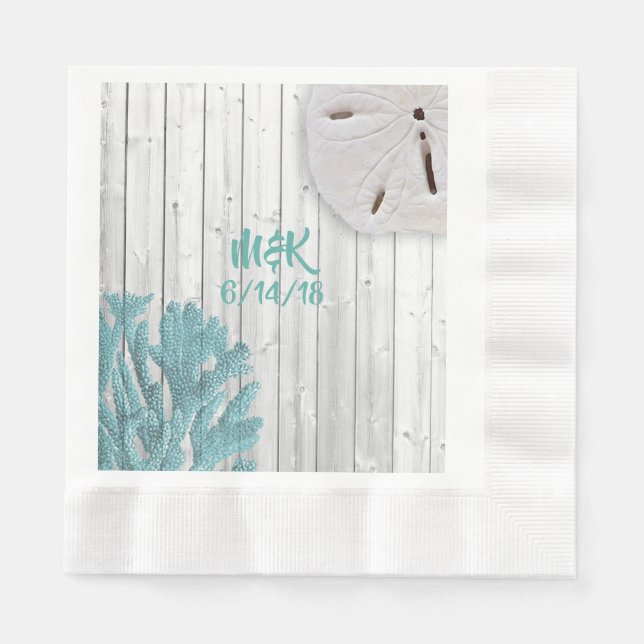 Beach Wood Teal Coral Paper Napkins (Front)