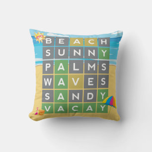 Beach Word Art Summer Vacation Word Puzzle Cushion
