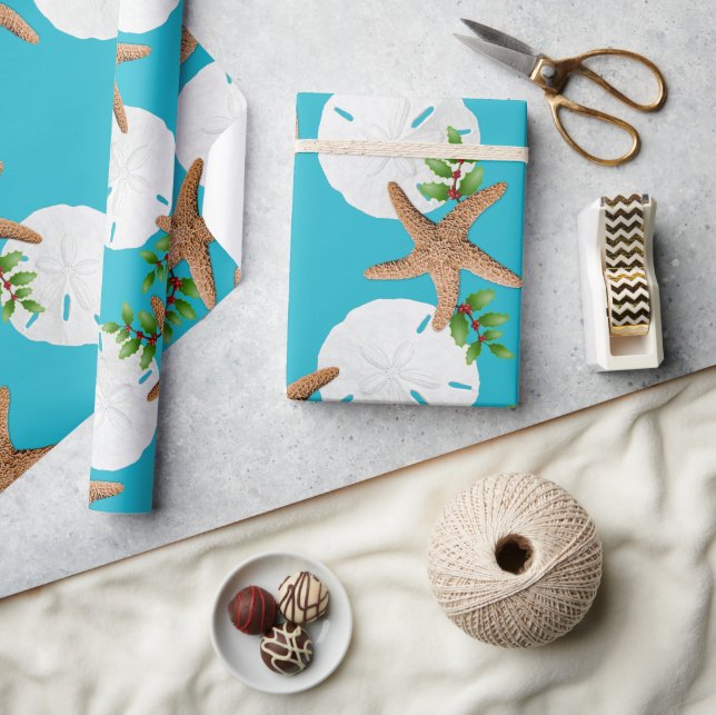 Beach Wreath Large Pattern Christmas Wrapping Paper (Crafts)