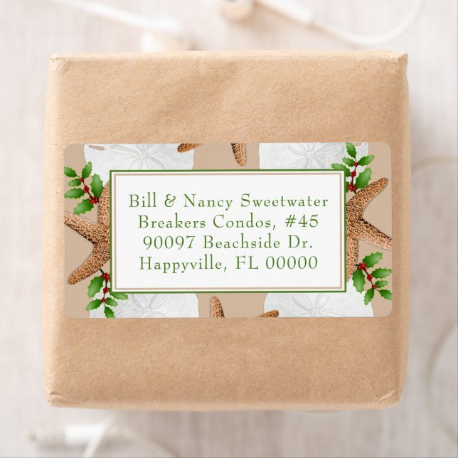 Beach Wreath Sand Dollar Christmas Address Labels (Insitu)