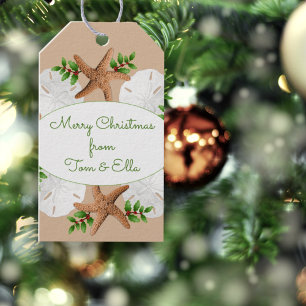Beach Wreath Sand Dollar Christmas Tie On Gift Tag
