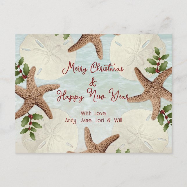 Beach Wreath Sand Dollars Christmas Postcard (Front)