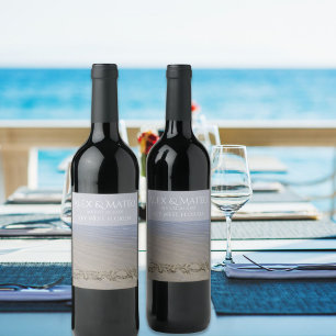 Beach writing on the sand elegant neutral wine label