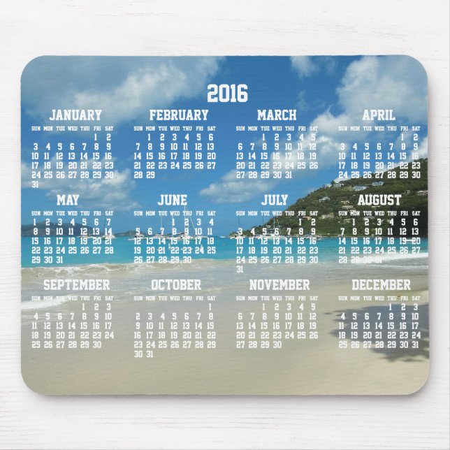 Beach Yearly Calendar 2016 Mouse Pads (Front)