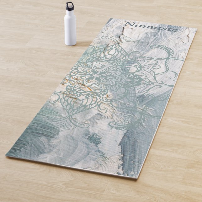 Beach Yoga Sage Green Paint Brush Henna Mandala Yoga Mat (In Situ)