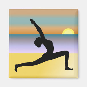 Beach Yoga Woman Posing Silhouette Square Magnets