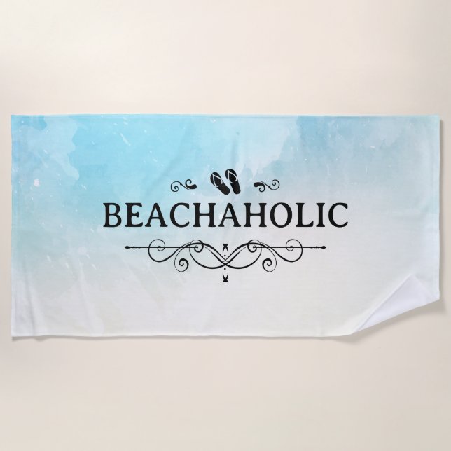 Beachaholic Watercolor Beach Towel (Front)