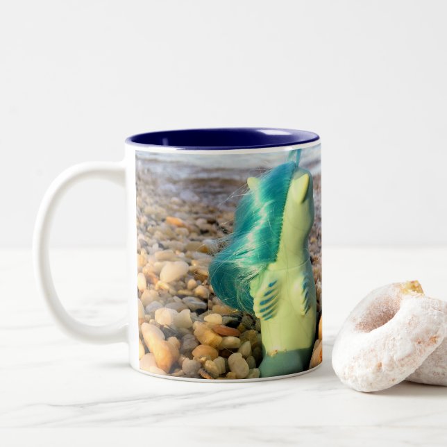 Beachcomber Baby Sea Pony at the Beach Two-Tone Coffee Mug (With Donut)