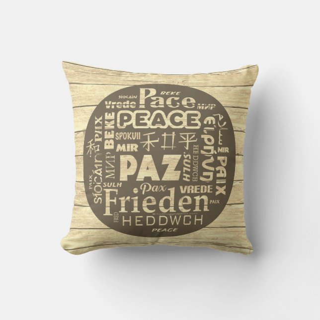 Beachcomber cushion, peace in multi languages cush cushion (Front)