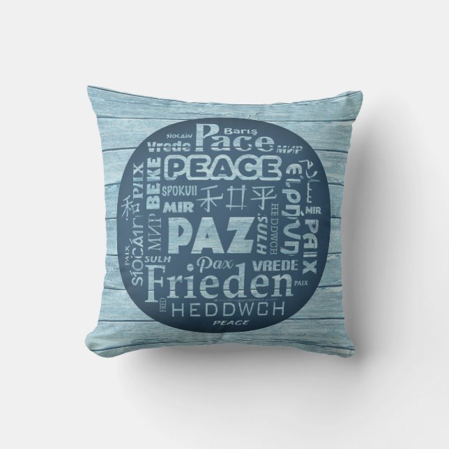 Beachcomber cushion, peace in multi languages cushion (Front)