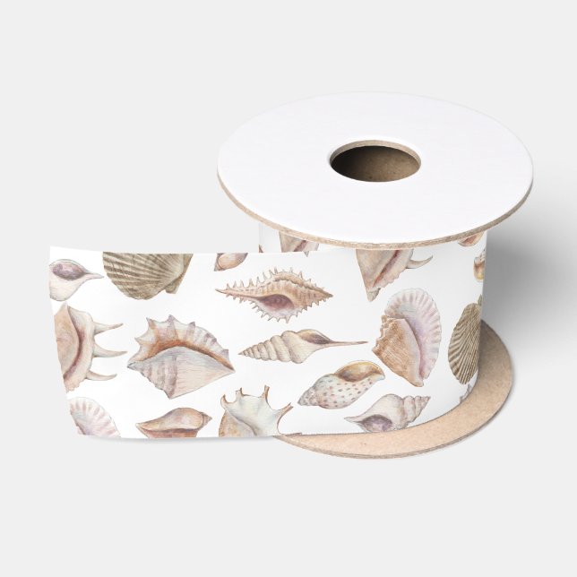 Beachcomber Seashells in Neutral Colours Satin Ribbon (Spool)